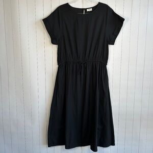 World Market size L/XL midi dress black linen cotton short sleeve fit & flare